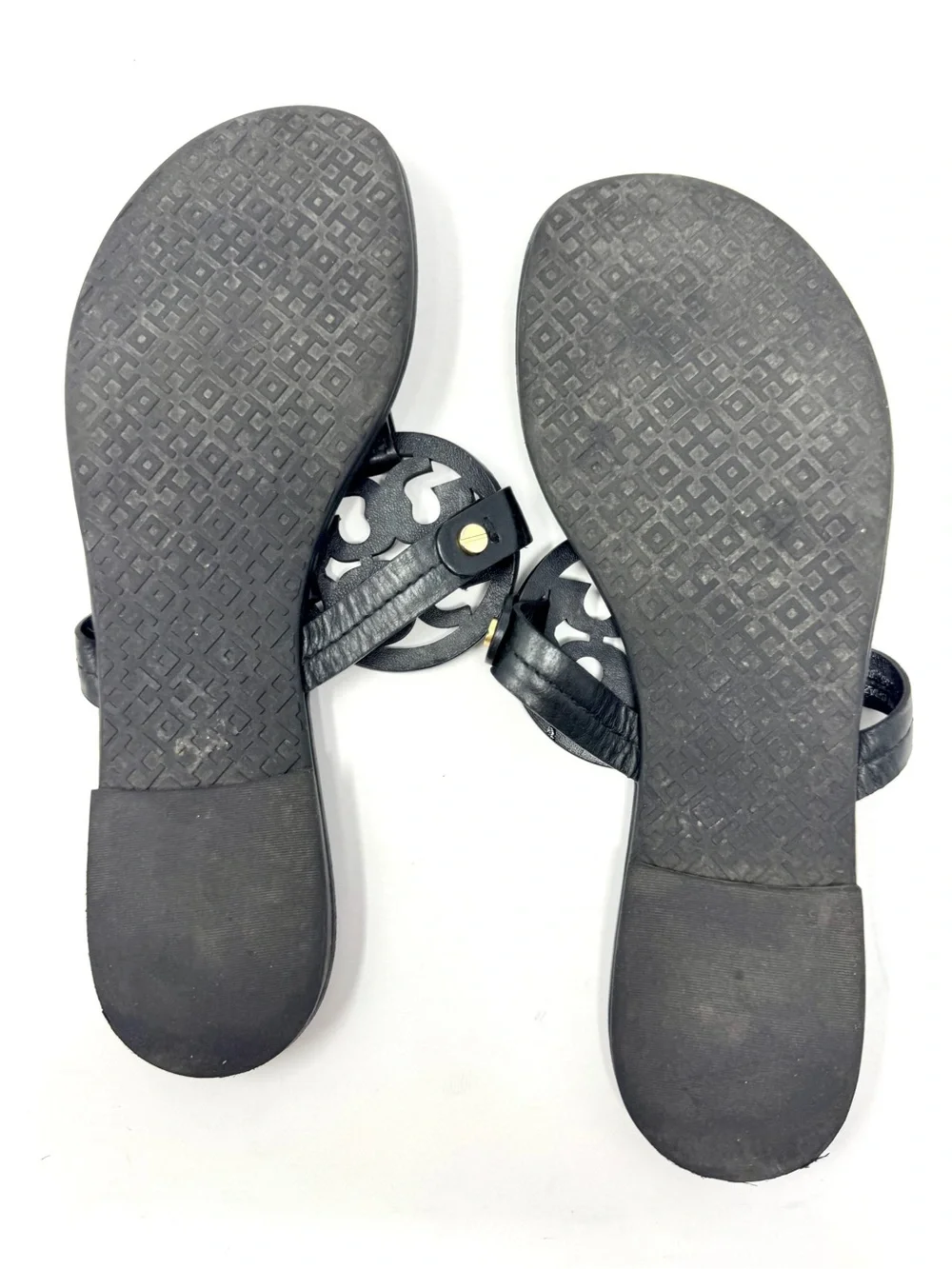 Tory Burch Miller Black Logo Medallion Leather Thong Sandals